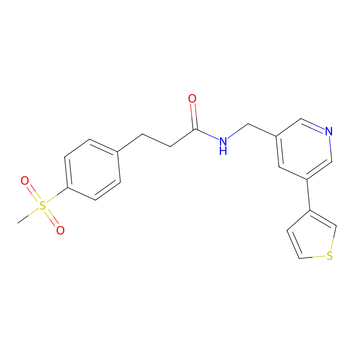 3-(4-(methylsulfonyl)phenyl)-N-((5-(thiophen-3-yl)pyridin-3-yl)methyl)propanamide molecular structure, CAS 1705980-02-4