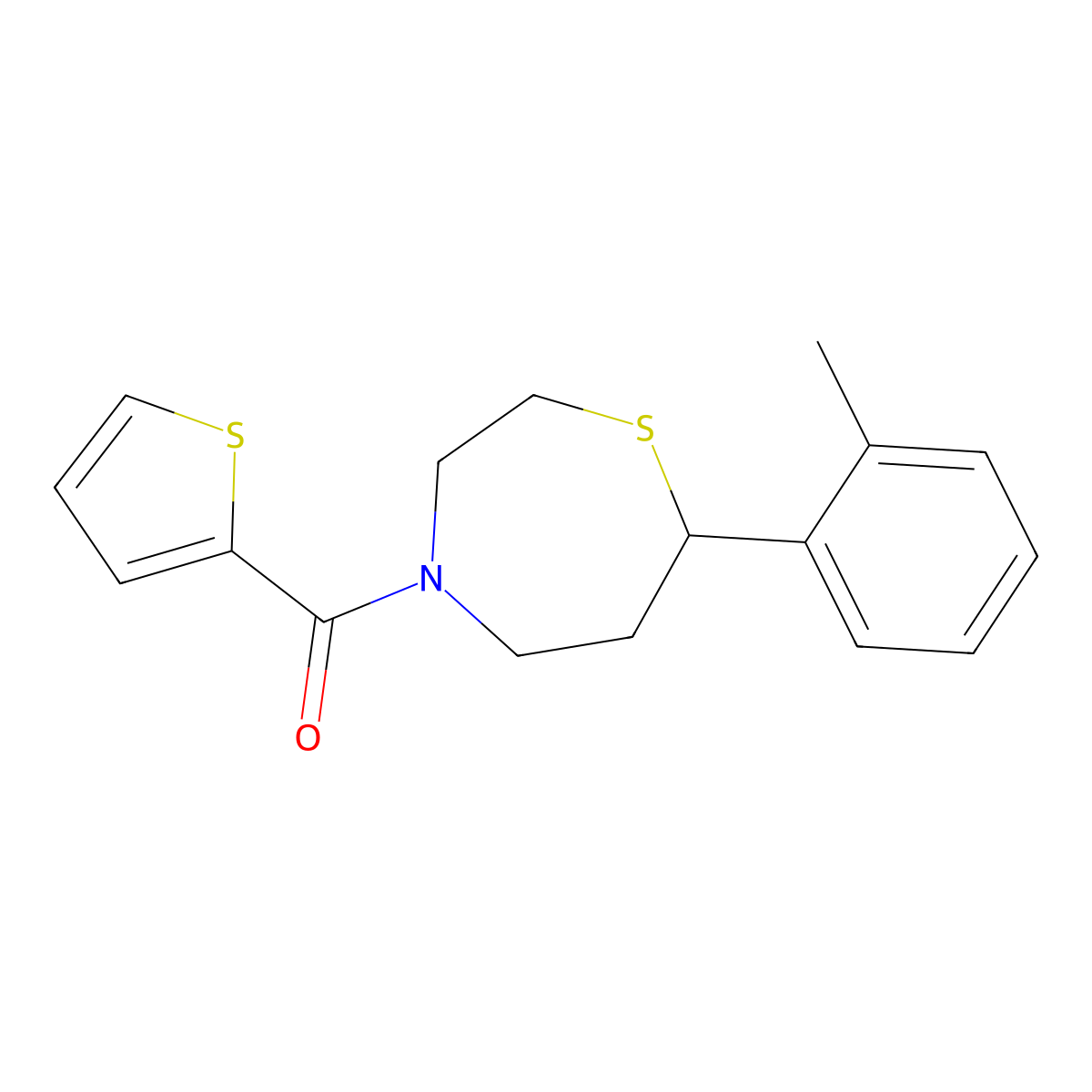 Thiophen-2-yl(7-(o-tolyl)-1,4-thiazepan-4-yl)methanone molecular structure, CAS 1705980-55-7