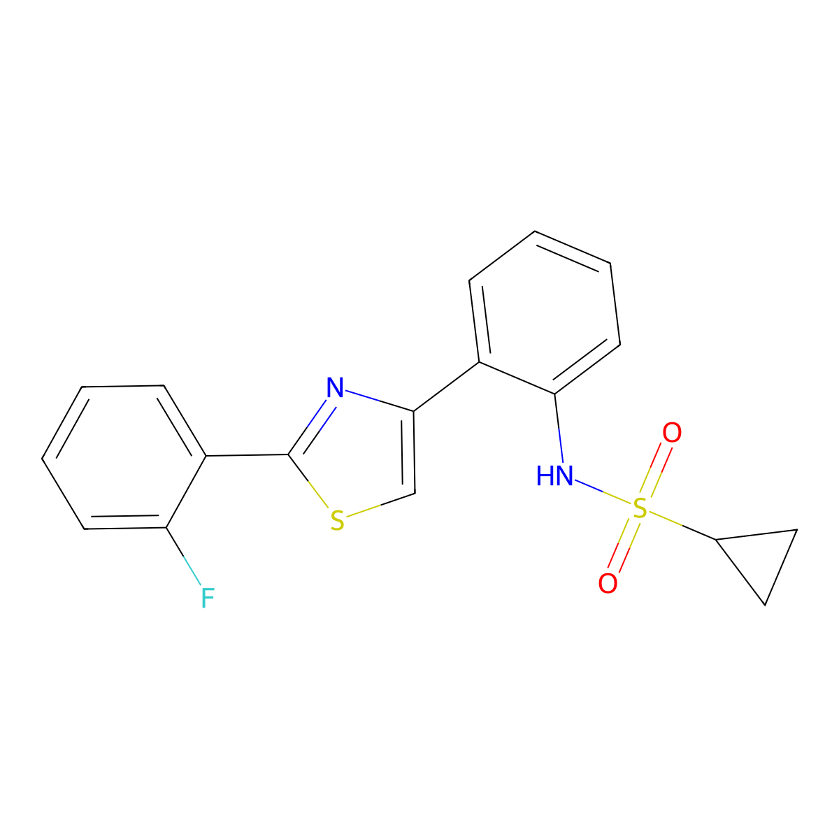 N-(2-(2-(2-fluorophenyl)thiazol-4-yl)phenyl)cyclopropanesulfonamide molecular structure, CAS 1705983-42-1