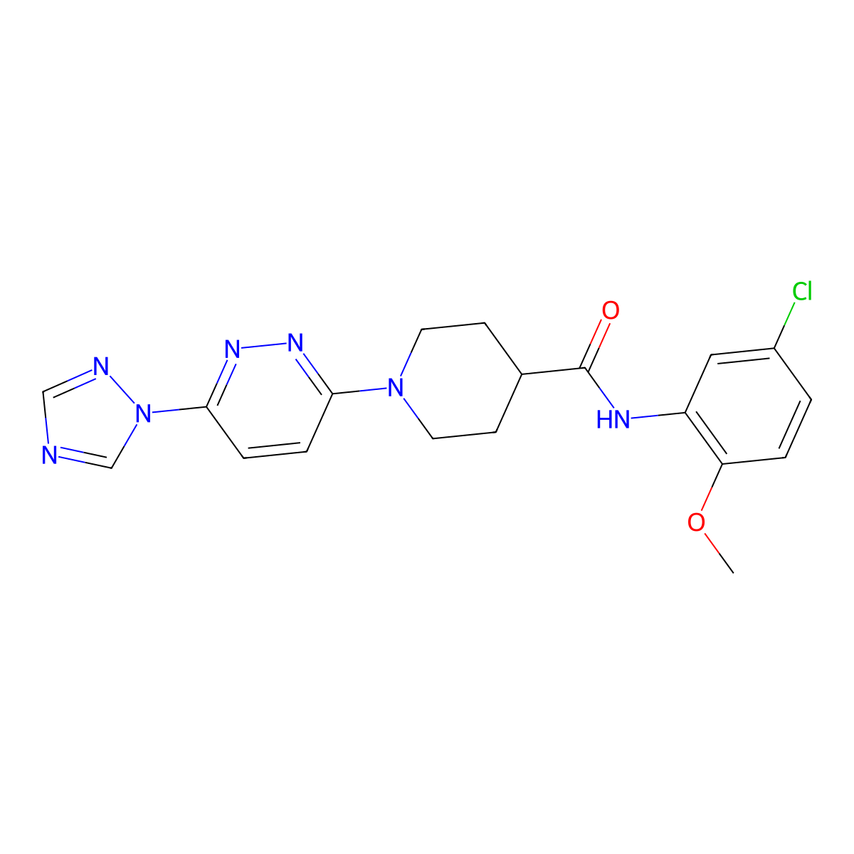 1-(6-(1H-1,2,4-triazol-1-yl)pyridazin-3-yl)-N-(5-chloro-2-methoxyphenyl)piperidine-4-carboxamide molecular structure, CAS 1705987-84-3