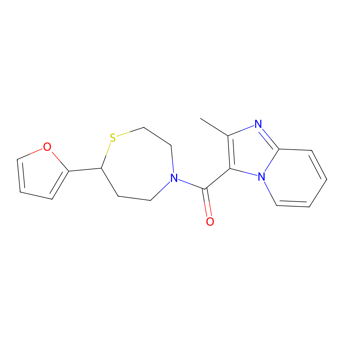 (7-(Furan-2-yl)-1,4-thiazepan-4-yl)(2-methylimidazo[1,2-a]pyridin-3-yl)methanone molecular structure, CAS 1705988-97-1