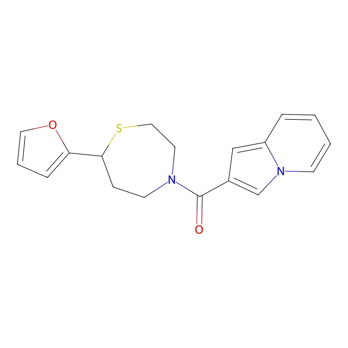 (7-(Furan-2-yl)-1,4-thiazepan-4-yl)(indolizin-2-yl)methanone molecular structure, CAS 1705989-23-6