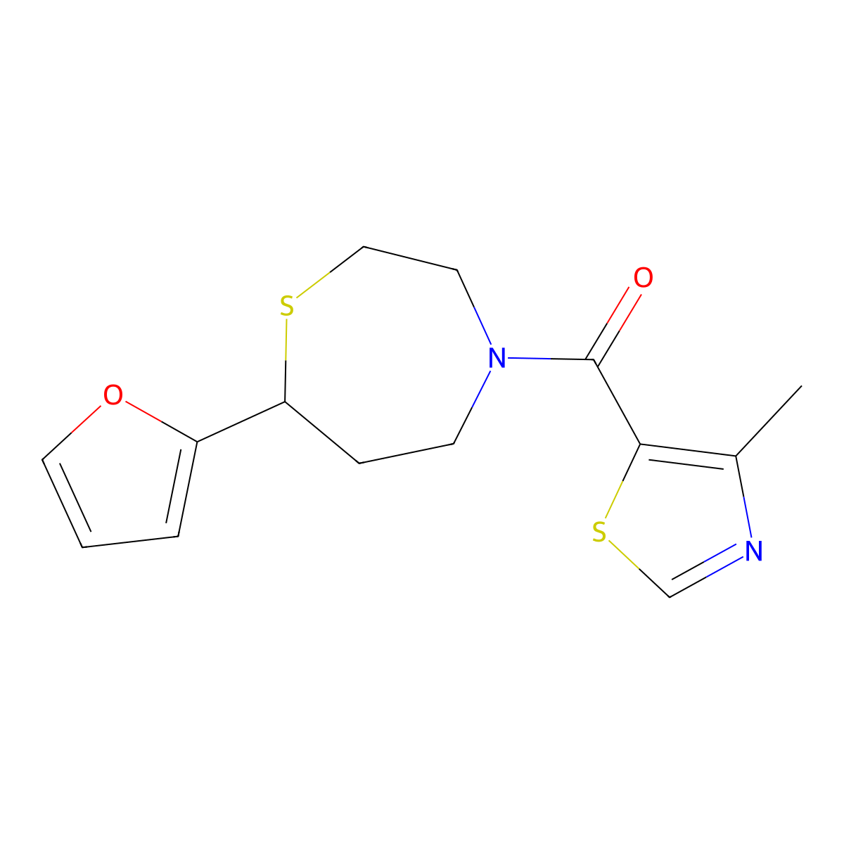 (7-(Furan-2-yl)-1,4-thiazepan-4-yl)(4-methylthiazol-5-yl)methanone molecular structure, CAS 1705989-28-1
