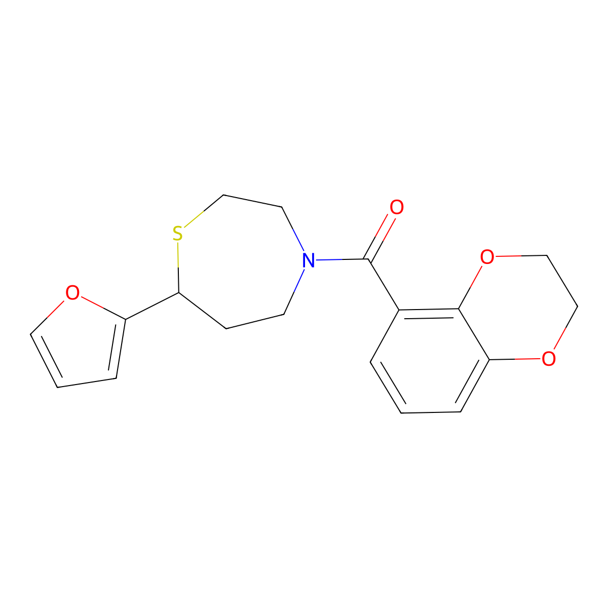 (2,3-Dihydrobenzo[b][1,4]dioxin-5-yl)(7-(furan-2-yl)-1,4-thiazepan-4-yl)methanone molecular structure, CAS 1705989-46-3