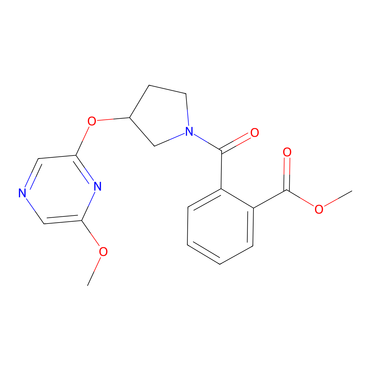 Methyl 2-{3-[(6-methoxypyrazin-2-yl)oxy]pyrrolidine-1-carbonyl}benzoate molecular structure, CAS 1705992-89-7