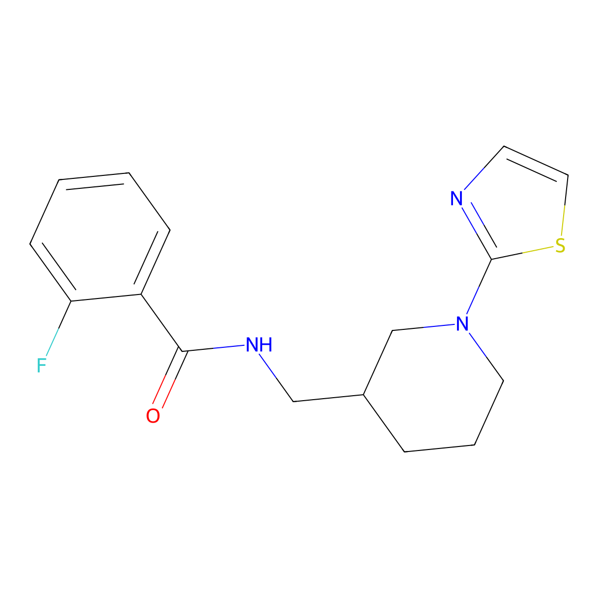 2-fluoro-N-((1-(thiazol-2-yl)piperidin-3-yl)methyl)benzamide molecular structure, CAS 1705992-98-8