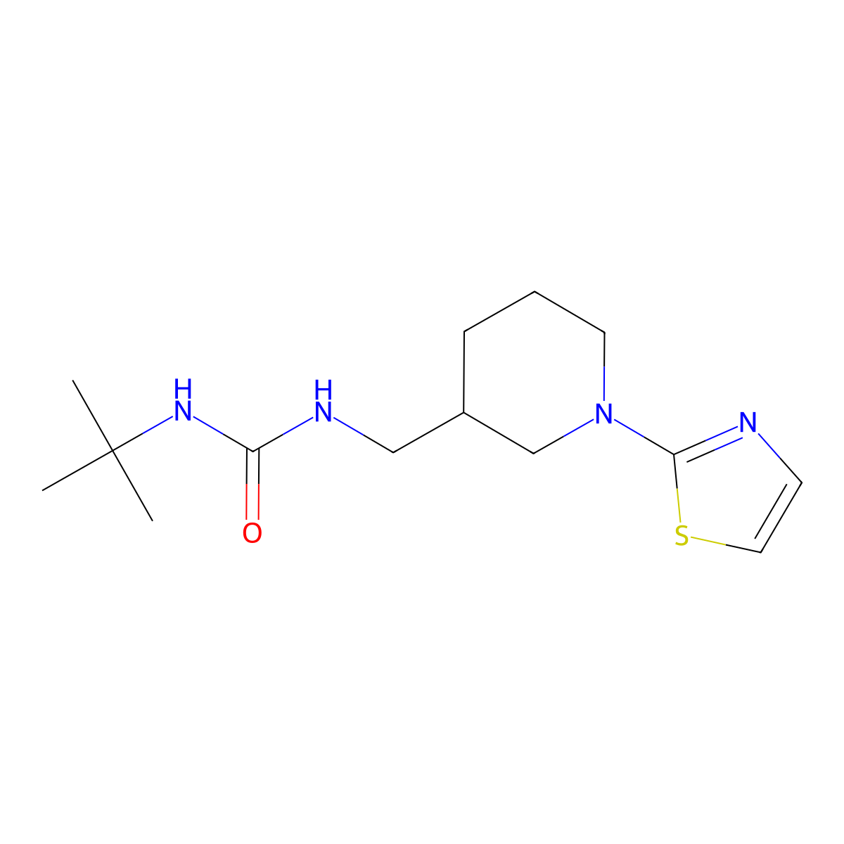 1-(Tert-butyl)-3-((1-(thiazol-2-yl)piperidin-3-yl)methyl)urea molecular structure, CAS 1705994-36-0
