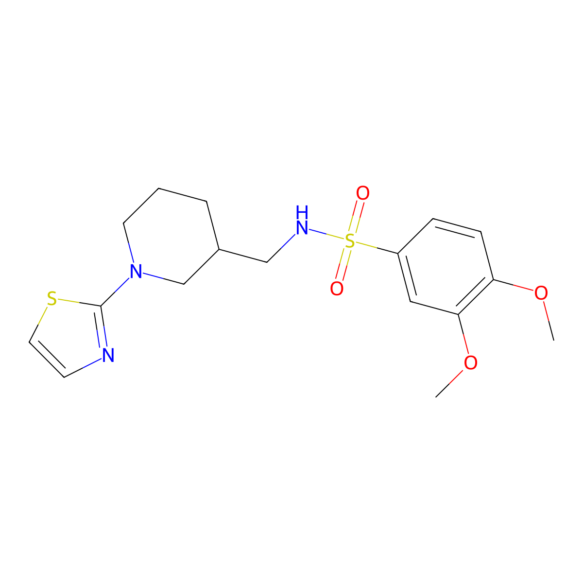 3,4-dimethoxy-N-((1-(thiazol-2-yl)piperidin-3-yl)methyl)benzenesulfonamide molecular structure, CAS 1705995-21-6