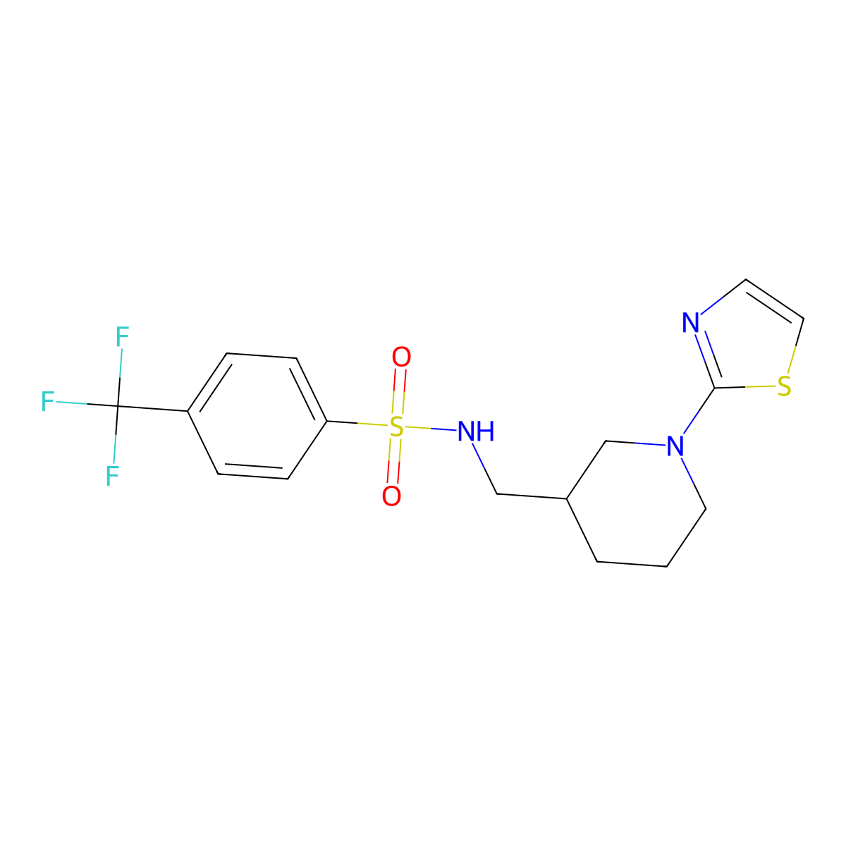 N-((1-(thiazol-2-yl)piperidin-3-yl)methyl)-4-(trifluoromethyl)benzenesulfonamide molecular structure, CAS 1705995-39-6