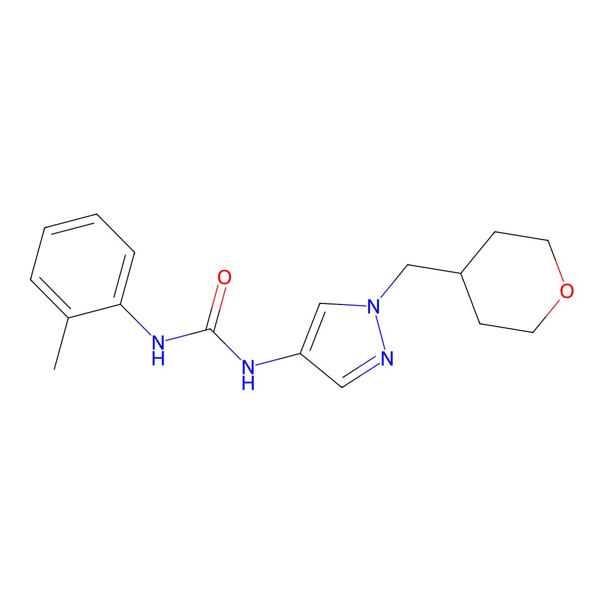 1-(1-((tetrahydro-2H-pyran-4-yl)methyl)-1H-pyrazol-4-yl)-3-(o-tolyl)urea molecular structure, CAS 1705996-23-1