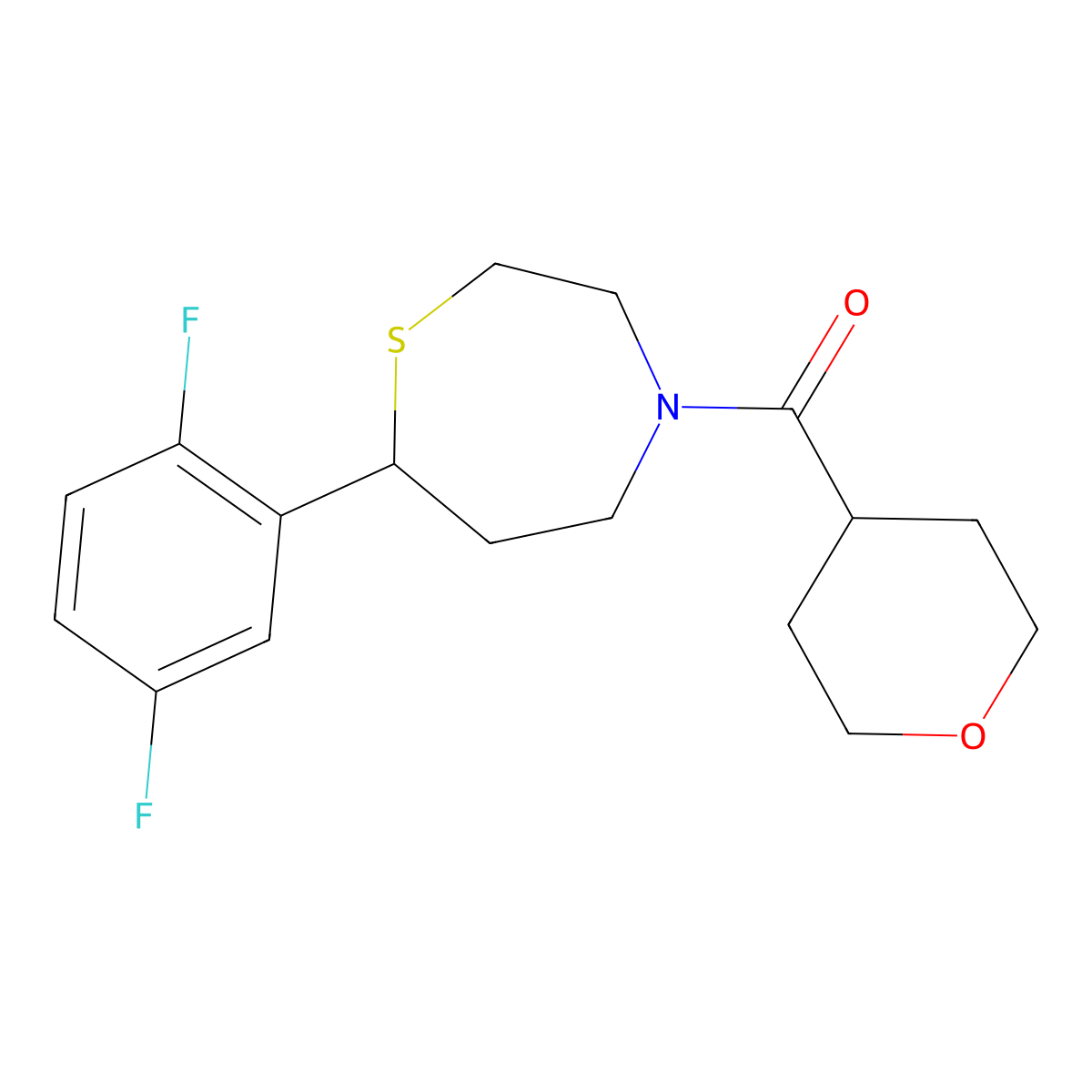 (7-(2,5-difluorophenyl)-1,4-thiazepan-4-yl)(tetrahydro-2H-pyran-4-yl)methanone molecular structure, CAS 1705996-34-4