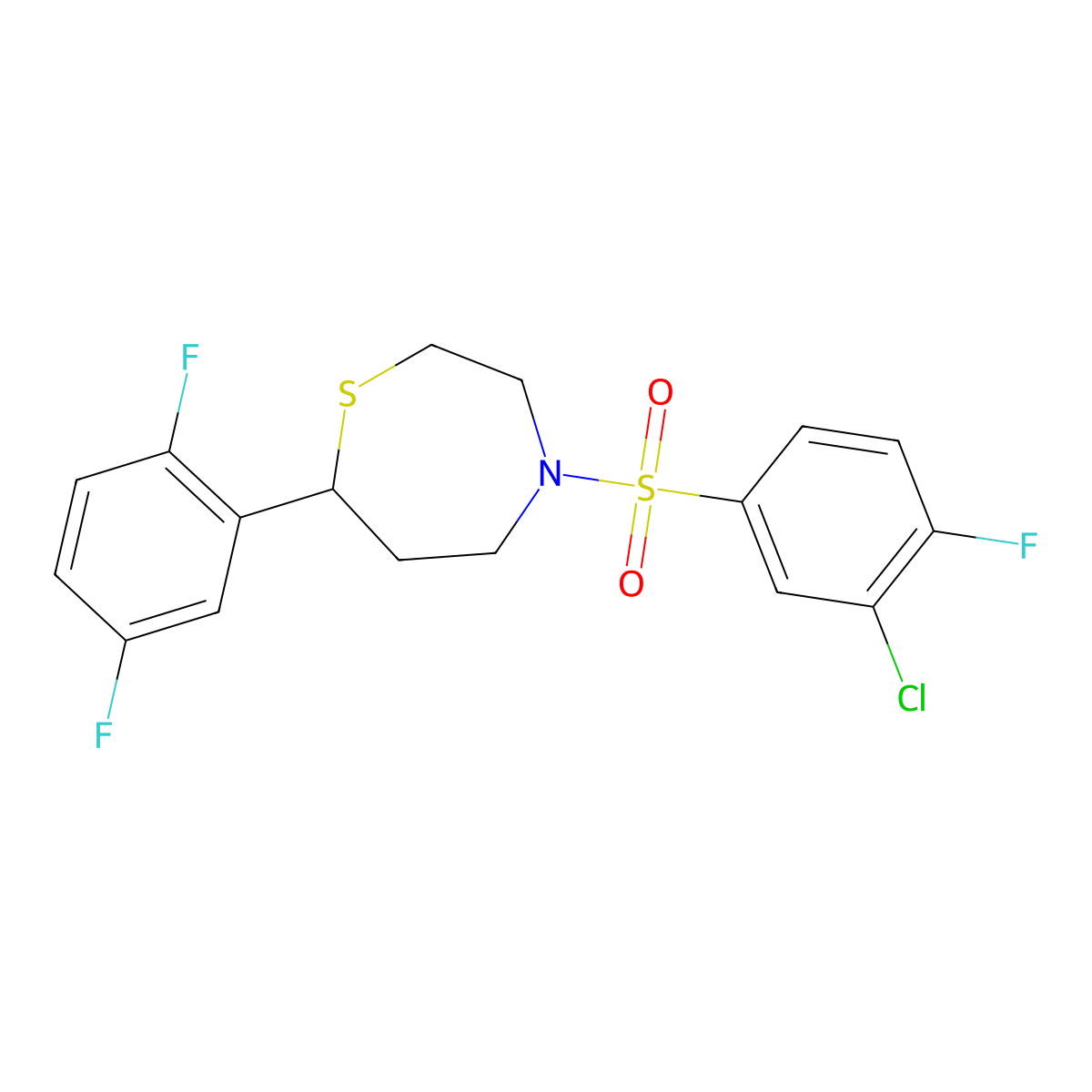 4-((3-Chloro-4-fluorophenyl)sulfonyl)-7-(2,5-difluorophenyl)-1,4-thiazepane molecular structure, CAS 1705997-30-3