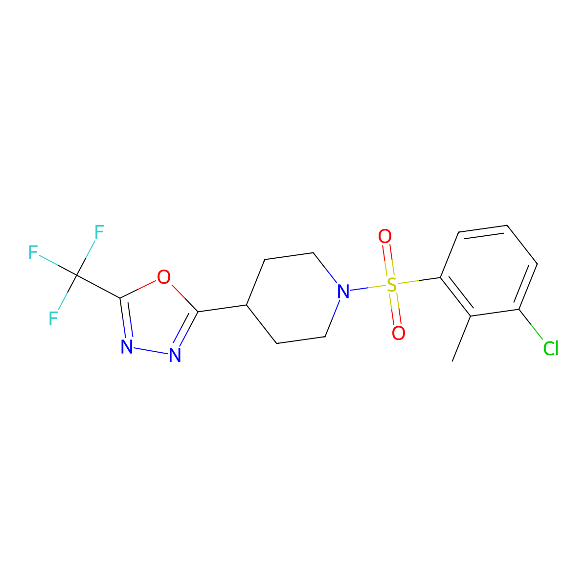 2-(1-((3-Chloro-2-methylphenyl)sulfonyl)piperidin-4-yl)-5-(trifluoromethyl)-1,3,4-oxadiazole molecular structure, CAS 1705999-72-9