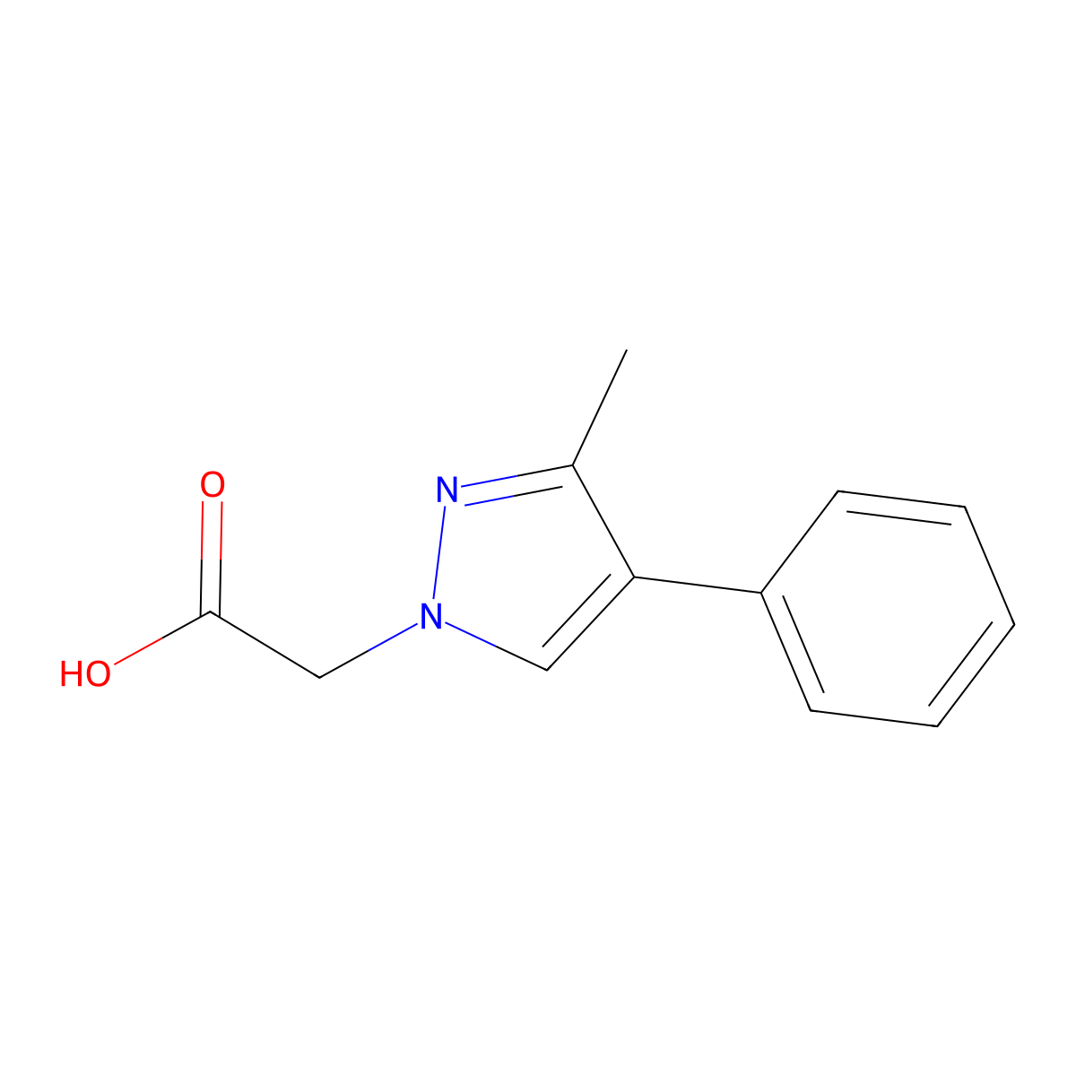 2-(3-methyl-4-phenyl-1H-pyrazol-1-yl)acetic acid molecular structure, CAS 1706-34-9
