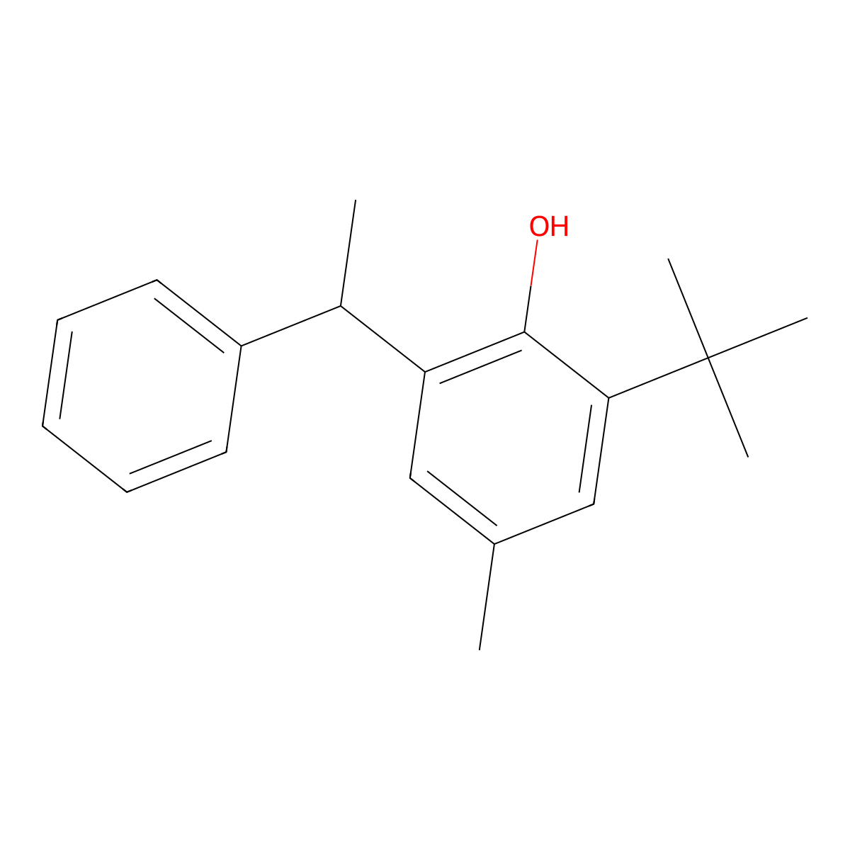 2-tert-Butyl-4-methyl-6-(alpha-methylbenzyl)phenol molecular structure, CAS 1706-65-6