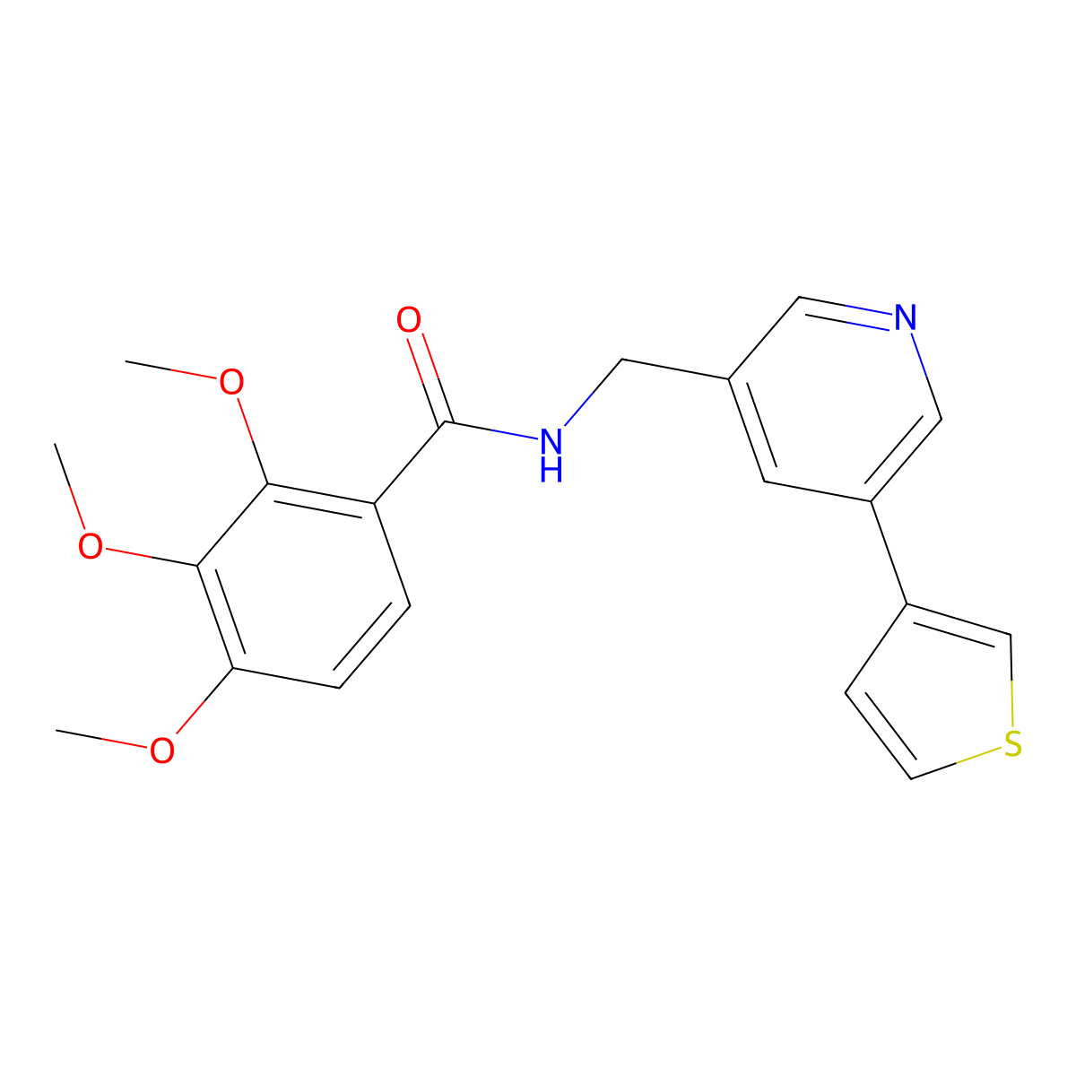2,3,4-trimethoxy-N-{[5-(thiophen-3-yl)pyridin-3-yl]methyl}benzamide molecular structure, CAS 1706000-52-3