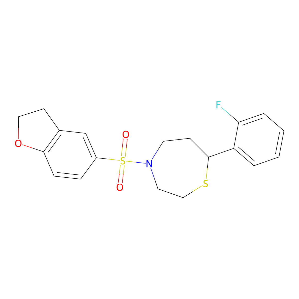 4-((2,3-Dihydrobenzofuran-5-yl)sulfonyl)-7-(2-fluorophenyl)-1,4-thiazepane molecular structure, CAS 1706001-24-2