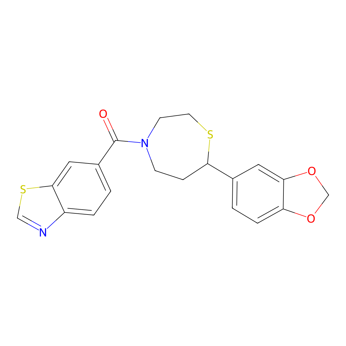 (7-(Benzo[d][1,3]dioxol-5-yl)-1,4-thiazepan-4-yl)(benzo[d]thiazol-6-yl)methanone molecular structure, CAS 1706001-48-0