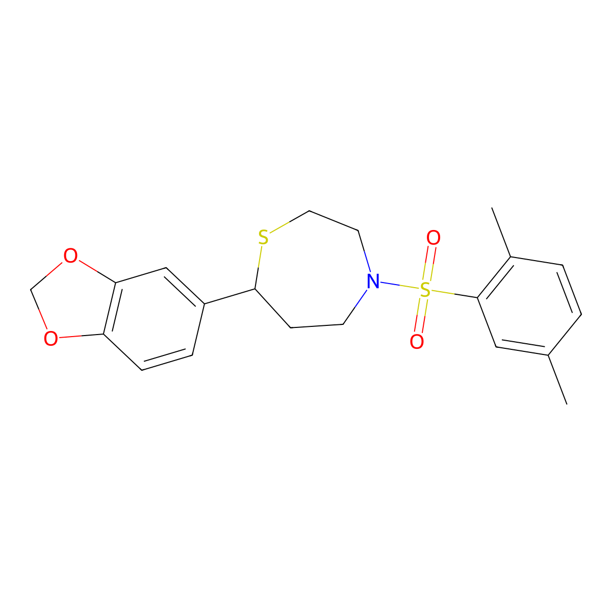 7-(Benzo[d][1,3]dioxol-5-yl)-4-((2,5-dimethylphenyl)sulfonyl)-1,4-thiazepane molecular structure, CAS 1706002-97-2