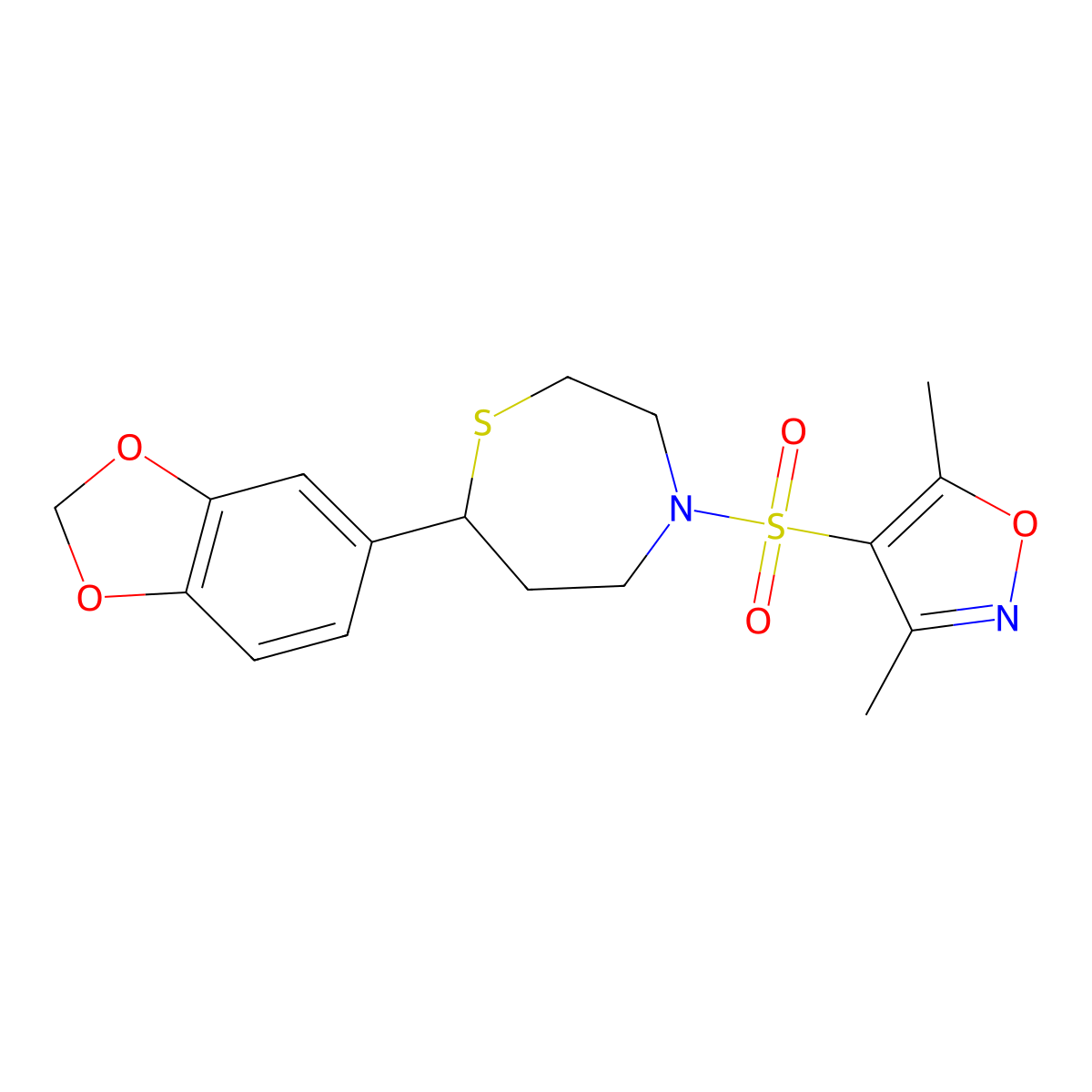 4-((7-(Benzo[d][1,3]dioxol-5-yl)-1,4-thiazepan-4-yl)sulfonyl)-3,5-dimethylisoxazole molecular structure, CAS 1706003-05-5