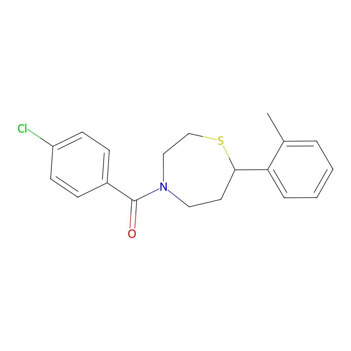 (4-Chlorophenyl)(7-(o-tolyl)-1,4-thiazepan-4-yl)methanone molecular structure, CAS 1706003-66-8