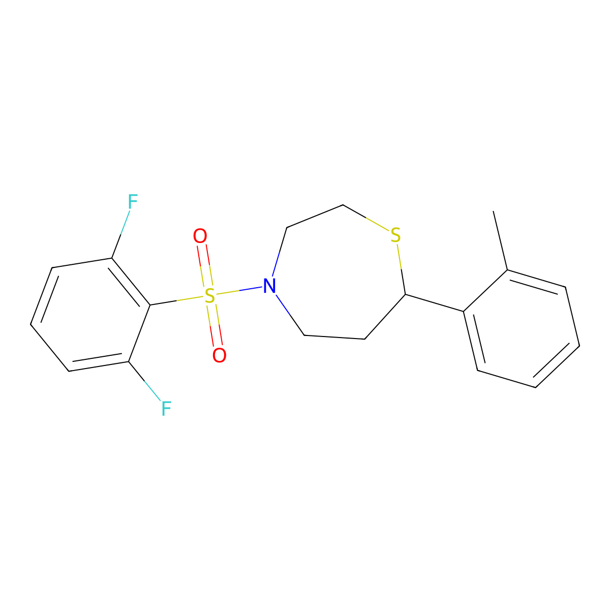 4-((2,6-Difluorophenyl)sulfonyl)-7-(o-tolyl)-1,4-thiazepane molecular structure, CAS 1706005-27-7