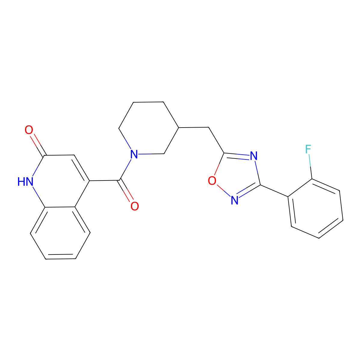 (3-((3-(2-Fluorophenyl)-1,2,4-oxadiazol-5-yl)methyl)piperidin-1-yl)(2-hydroxyquinolin-4-yl)methanone molecular structure, CAS 1706005-62-0