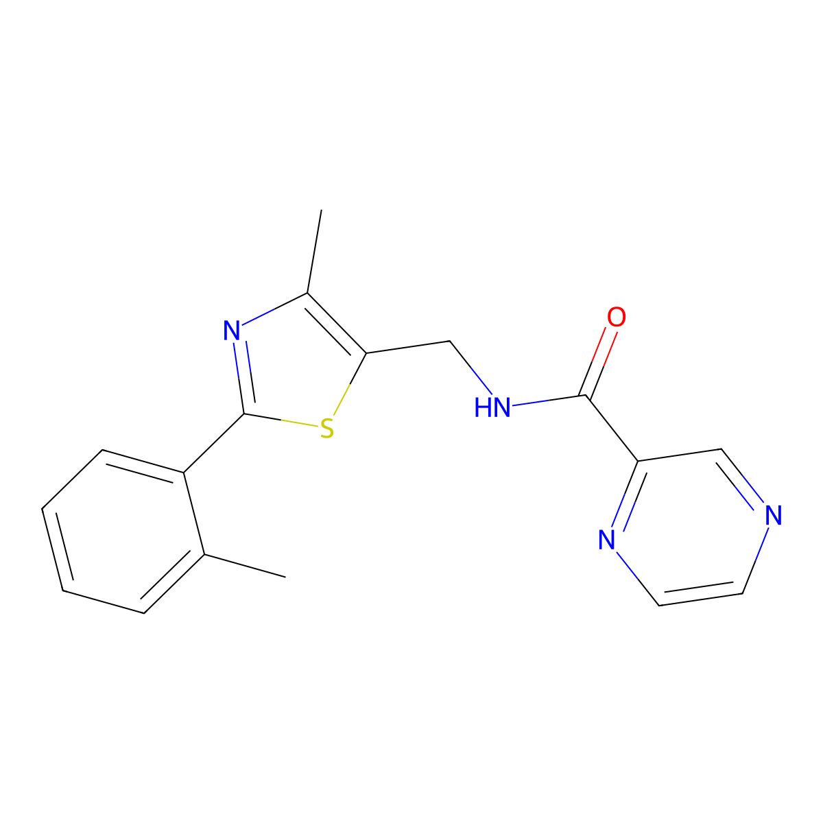 N-((4-methyl-2-(o-tolyl)thiazol-5-yl)methyl)pyrazine-2-carboxamide molecular structure, CAS 1706005-75-5