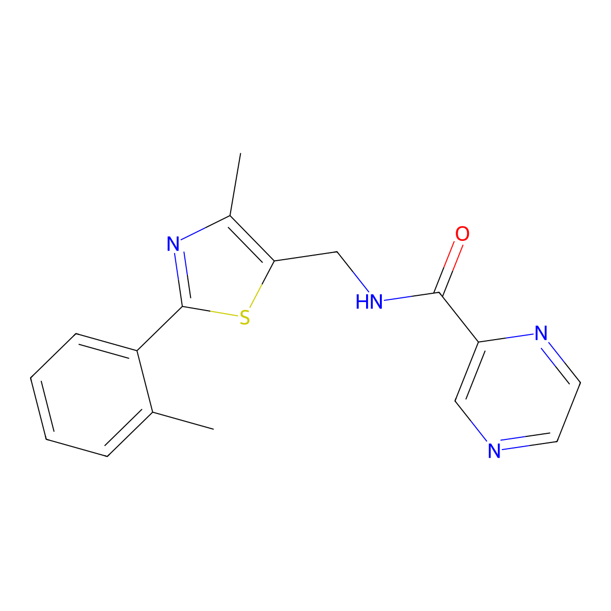 N-((4-methyl-2-(o-tolyl)thiazol-5-yl)methyl)pyrazine-2-carboxamide molecular structure, CAS 1706005-75-5