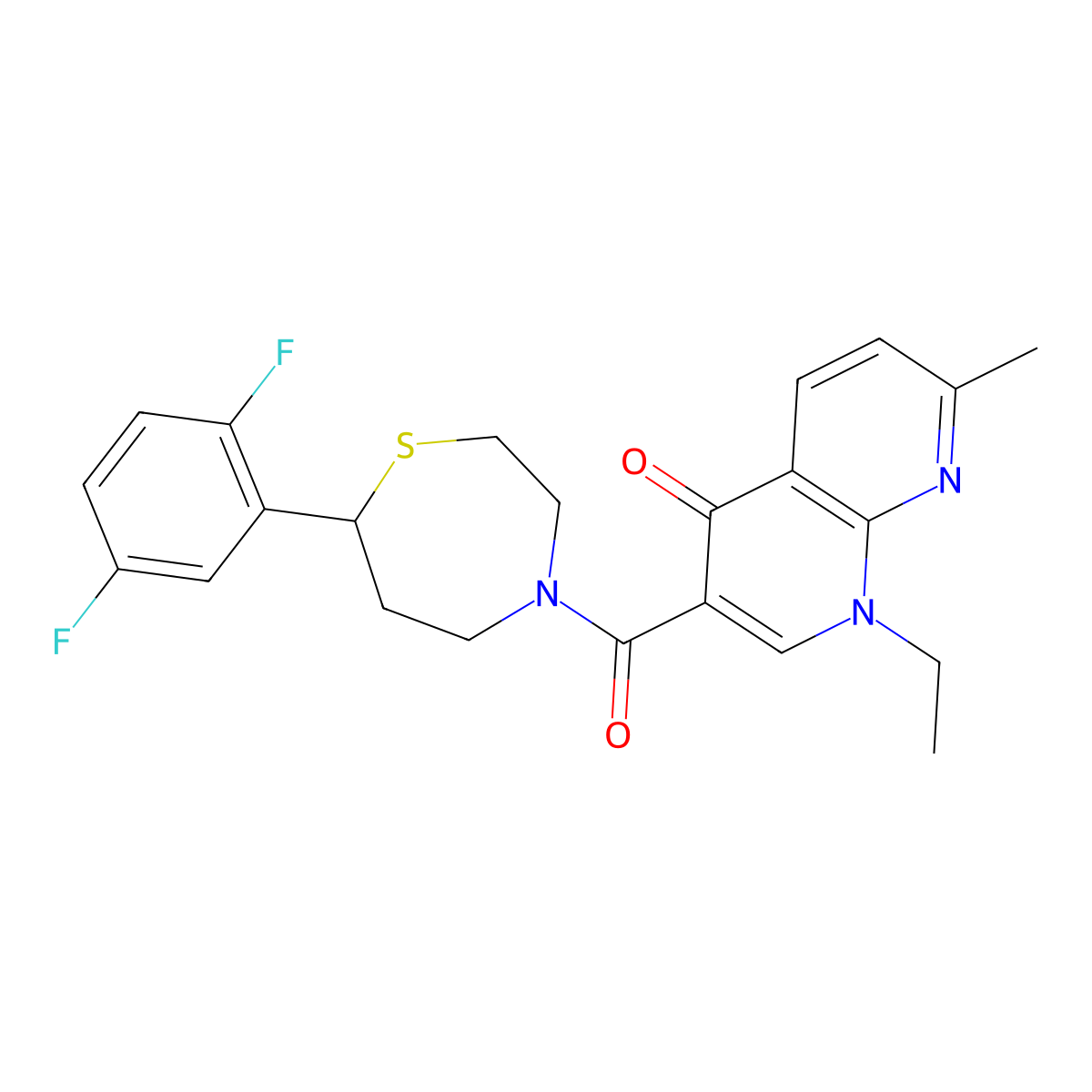 3-(7-(2,5-difluorophenyl)-1,4-thiazepane-4-carbonyl)-1-ethyl-7-methyl-1,8-naphthyridin-4(1H)-one molecular structure, CAS 1706006-00-9