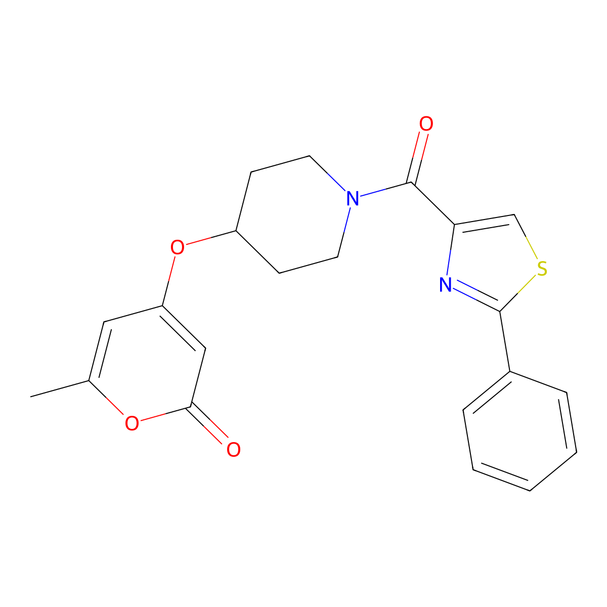 6-methyl-4-((1-(2-phenylthiazole-4-carbonyl)piperidin-4-yl)oxy)-2H-pyran-2-one molecular structure, CAS 1706006-74-7