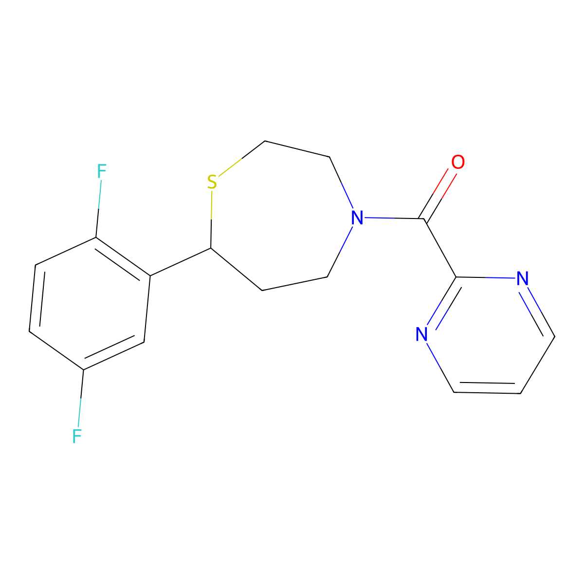 (7-(2,5-Difluorophenyl)-1,4-thiazepan-4-yl)(pyrimidin-2-yl)methanone molecular structure, CAS 1706006-90-7