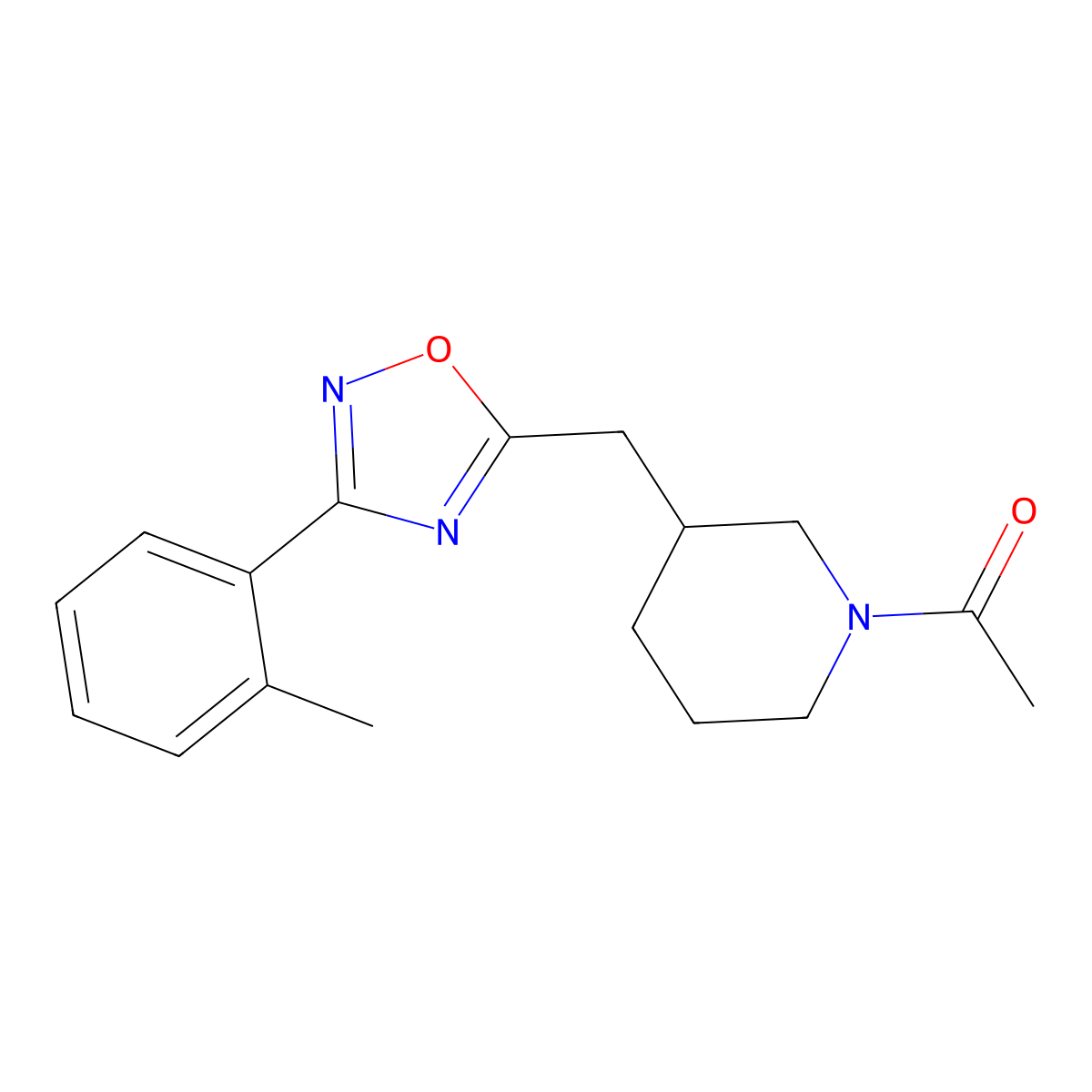 1-(3-((3-(o-Tolyl)-1,2,4-oxadiazol-5-yl)methyl)piperidin-1-yl)ethanone molecular structure, CAS 1706007-25-1