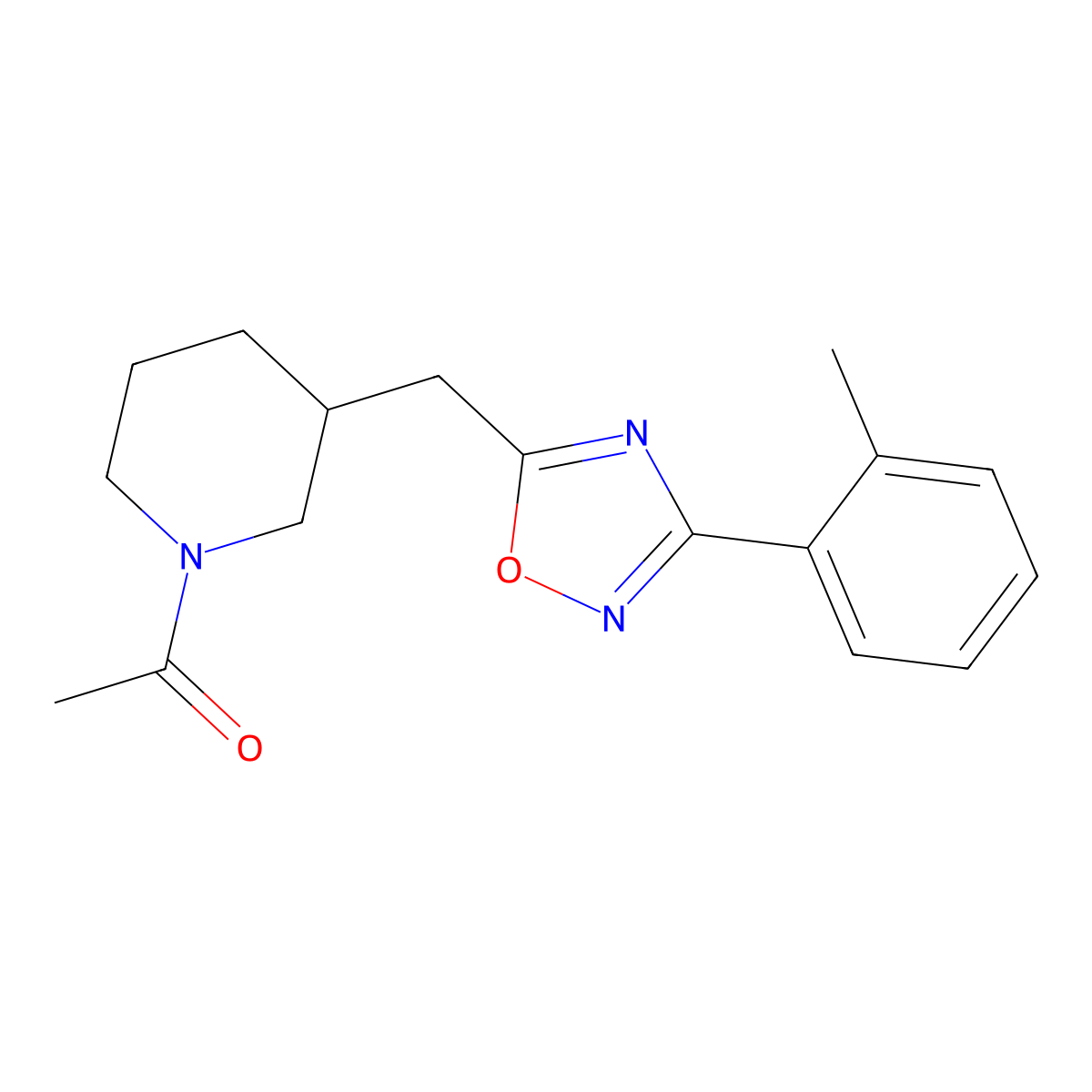 1-(3-((3-(o-Tolyl)-1,2,4-oxadiazol-5-yl)methyl)piperidin-1-yl)ethanone molecular structure, CAS 1706007-25-1