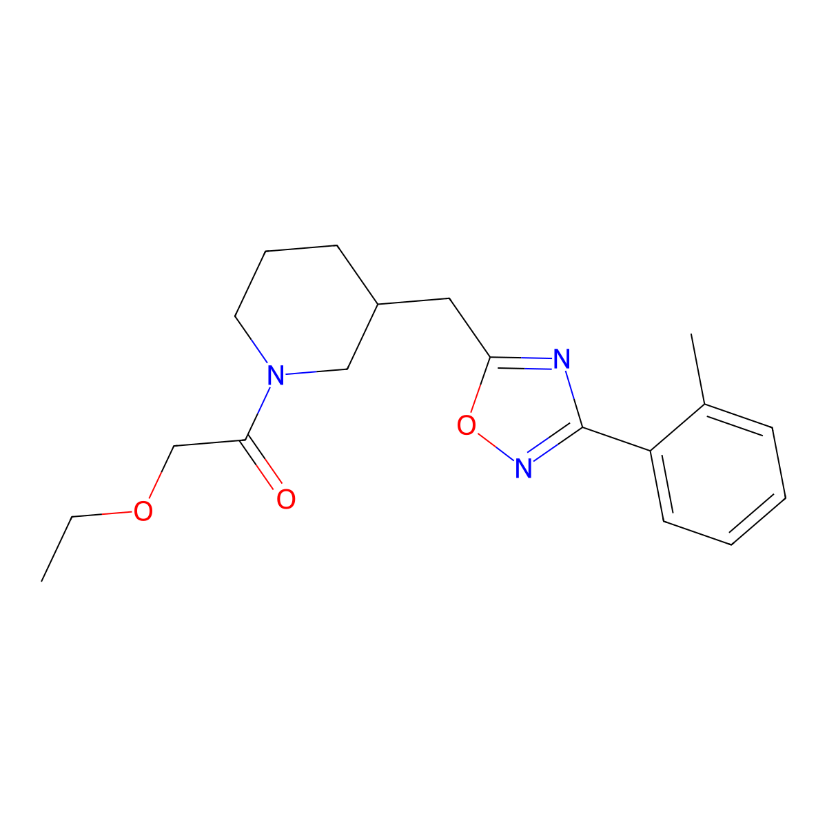 2-Ethoxy-1-(3-((3-(o-tolyl)-1,2,4-oxadiazol-5-yl)methyl)piperidin-1-yl)ethanone molecular structure, CAS 1706007-35-3