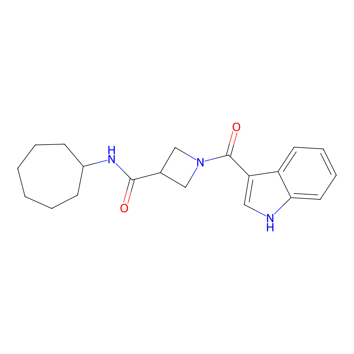 N-cycloheptyl-1-(1H-indole-3-carbonyl)azetidine-3-carboxamide molecular structure, CAS 1706009-18-8