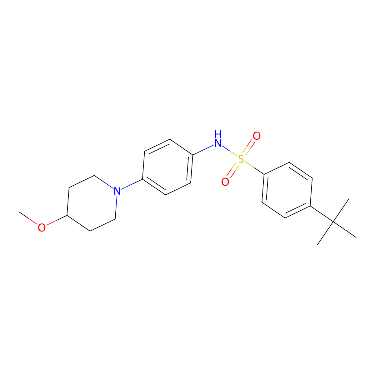4-(tert-butyl)-N-(4-(4-methoxypiperidin-1-yl)phenyl)benzenesulfonamide molecular structure, CAS 1706011-95-1
