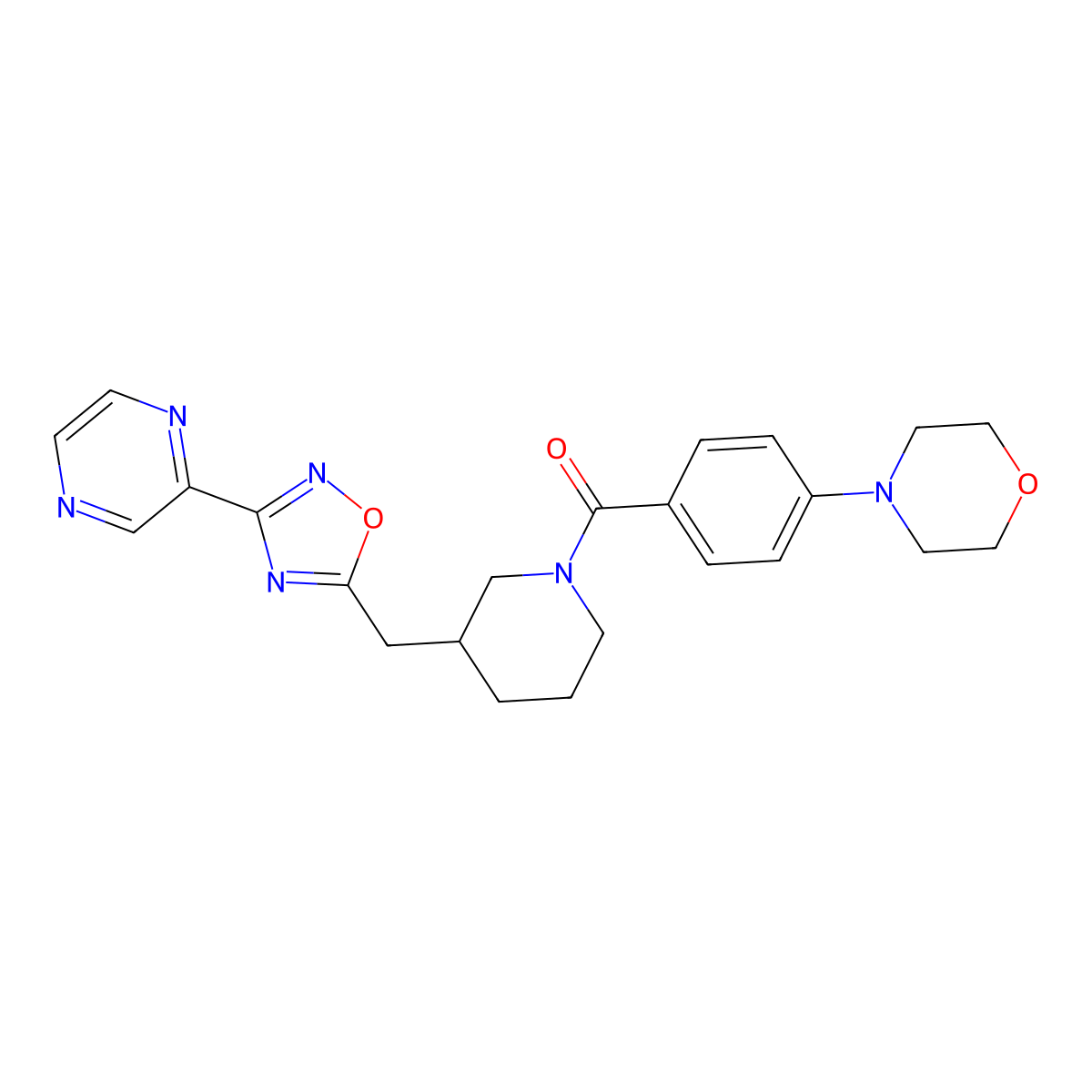 (4-Morpholinophenyl)(3-((3-(pyrazin-2-yl)-1,2,4-oxadiazol-5-yl)methyl)piperidin-1-yl)methanone molecular structure, CAS 1706015-22-6