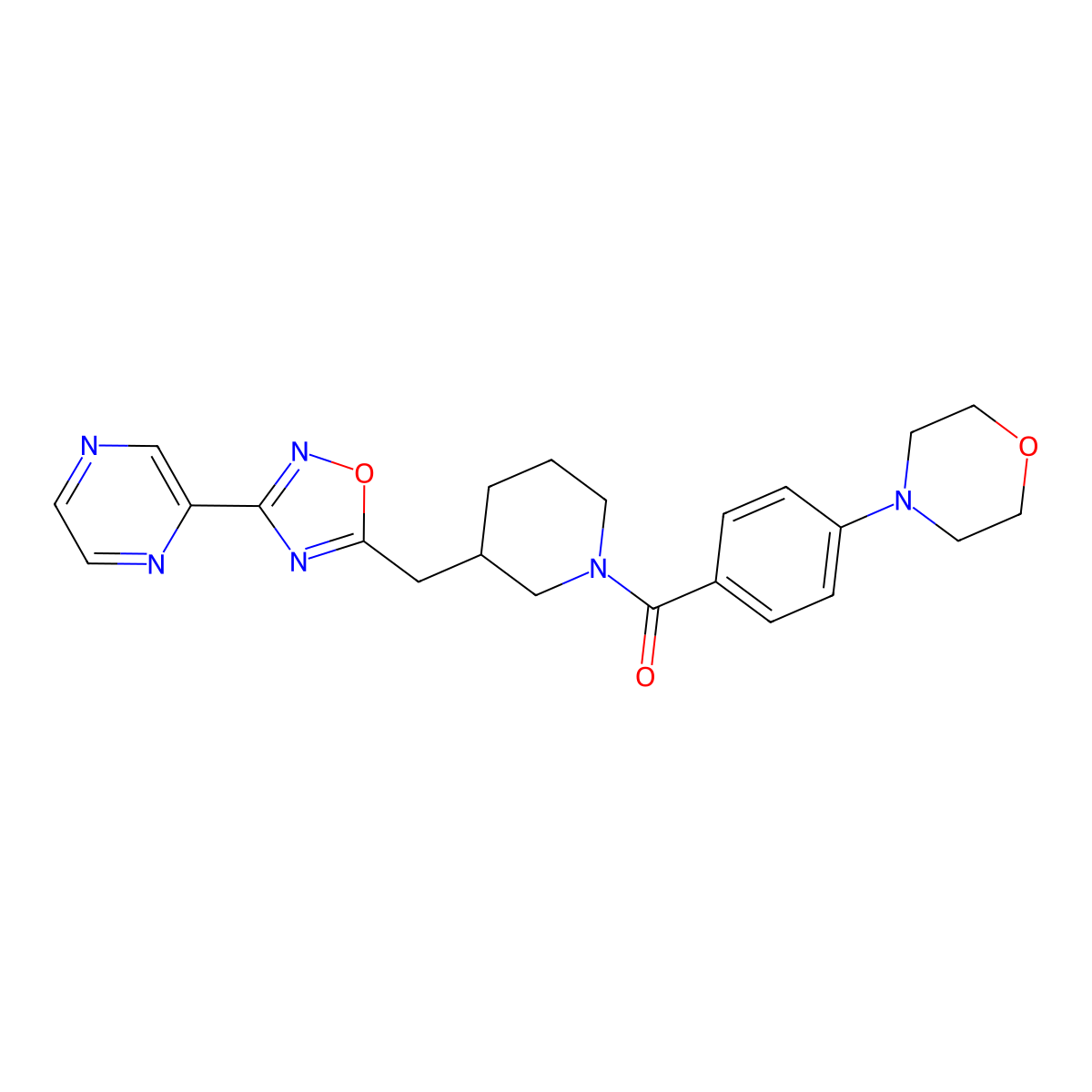 (4-Morpholinophenyl)(3-((3-(pyrazin-2-yl)-1,2,4-oxadiazol-5-yl)methyl)piperidin-1-yl)methanone molecular structure, CAS 1706015-22-6