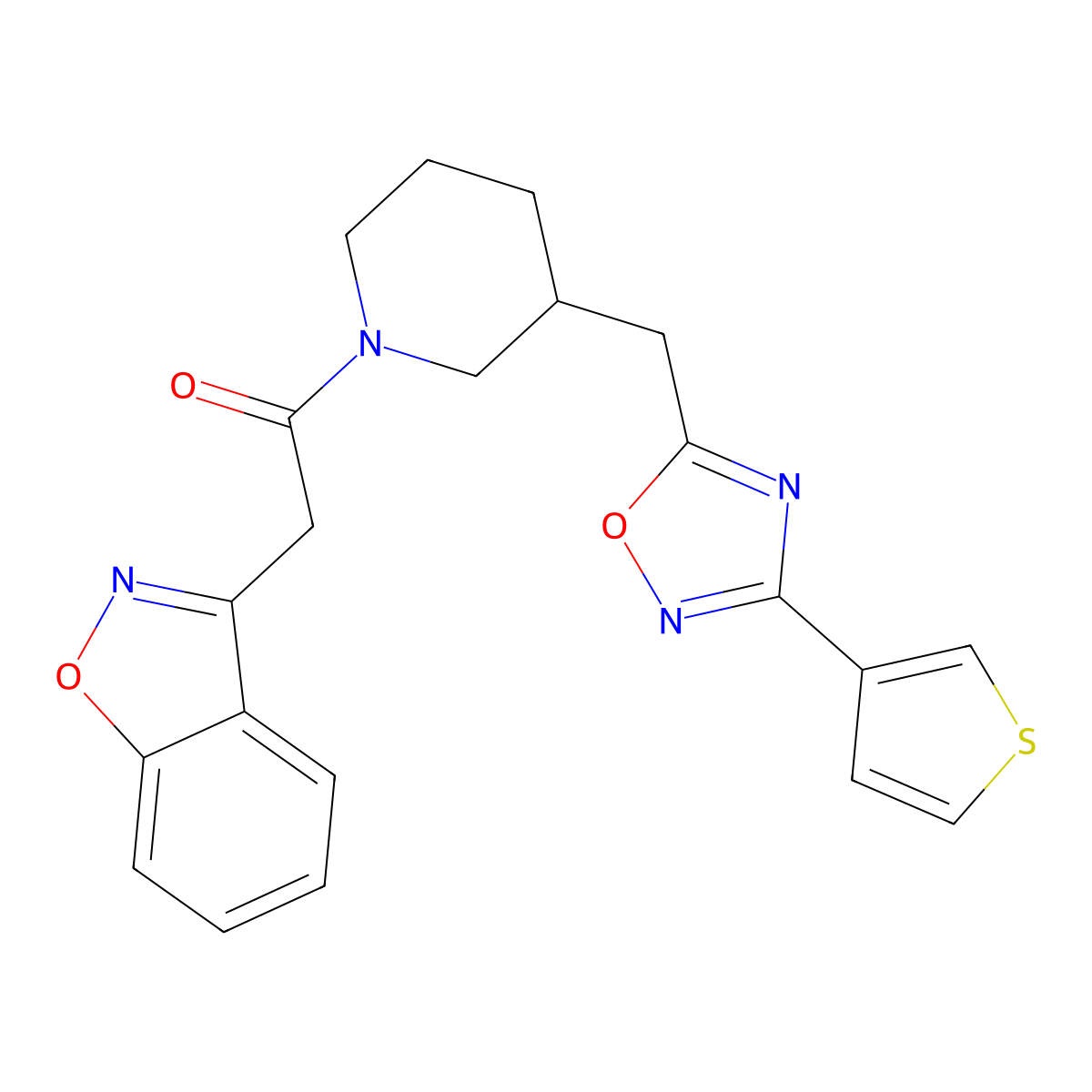 2-(Benzo[d]isoxazol-3-yl)-1-(3-((3-(thiophen-3-yl)-1,2,4-oxadiazol-5-yl)methyl)piperidin-1-yl)ethanone molecular structure, CAS 1706016-54-7