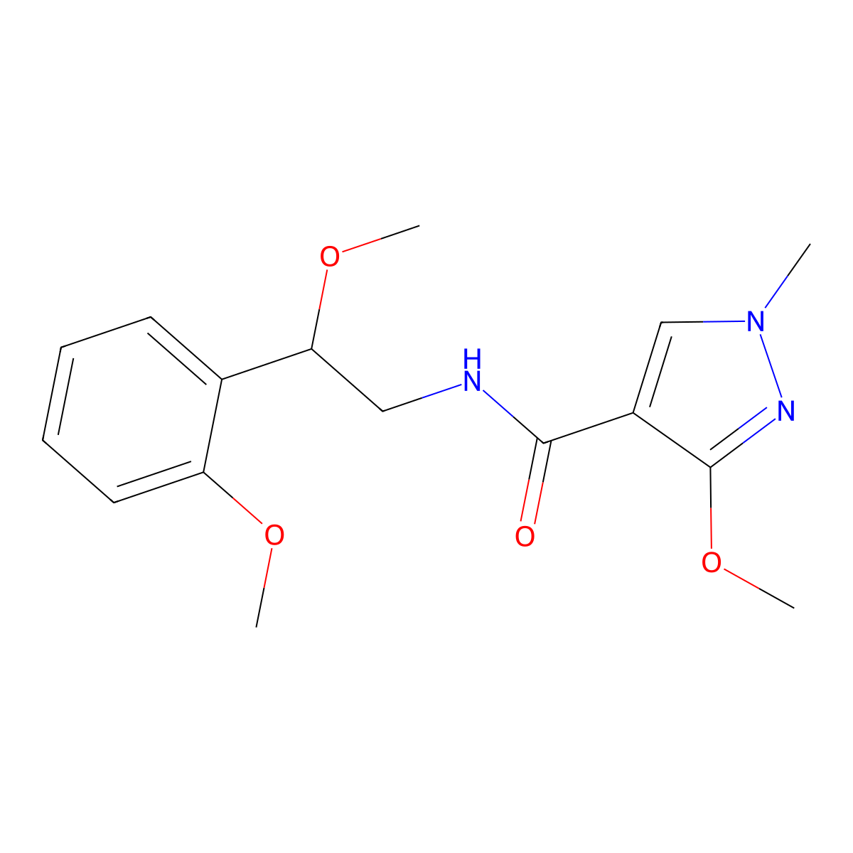 3-methoxy-N-(2-methoxy-2-(2-methoxyphenyl)ethyl)-1-methyl-1H-pyrazole-4-carboxamide molecular structure, CAS 1706016-71-8