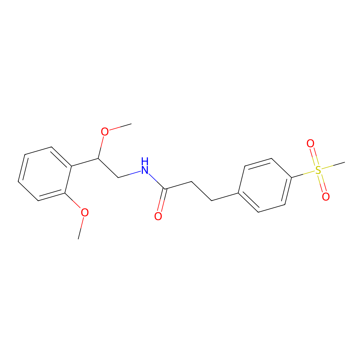 N-(2-methoxy-2-(2-methoxyphenyl)ethyl)-3-(4-(methylsulfonyl)phenyl)propanamide molecular structure, CAS 1706017-07-3