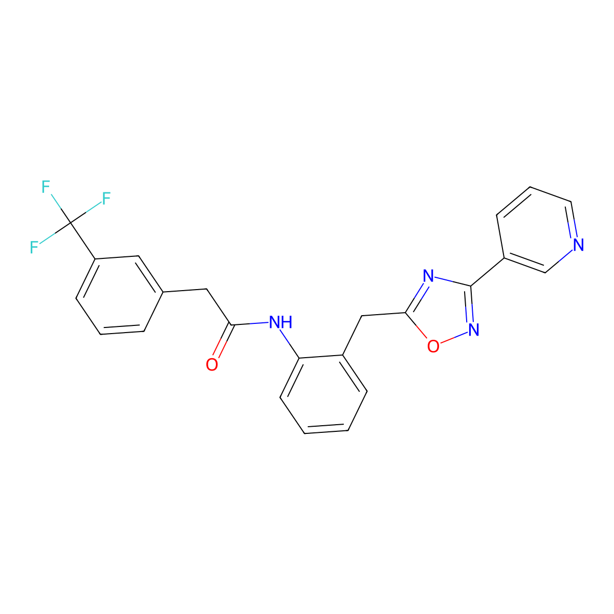 N-(2-((3-(pyridin-3-yl)-1,2,4-oxadiazol-5-yl)methyl)phenyl)-2-(3-(trifluoromethyl)phenyl)acetamide molecular structure, CAS 1706022-00-5