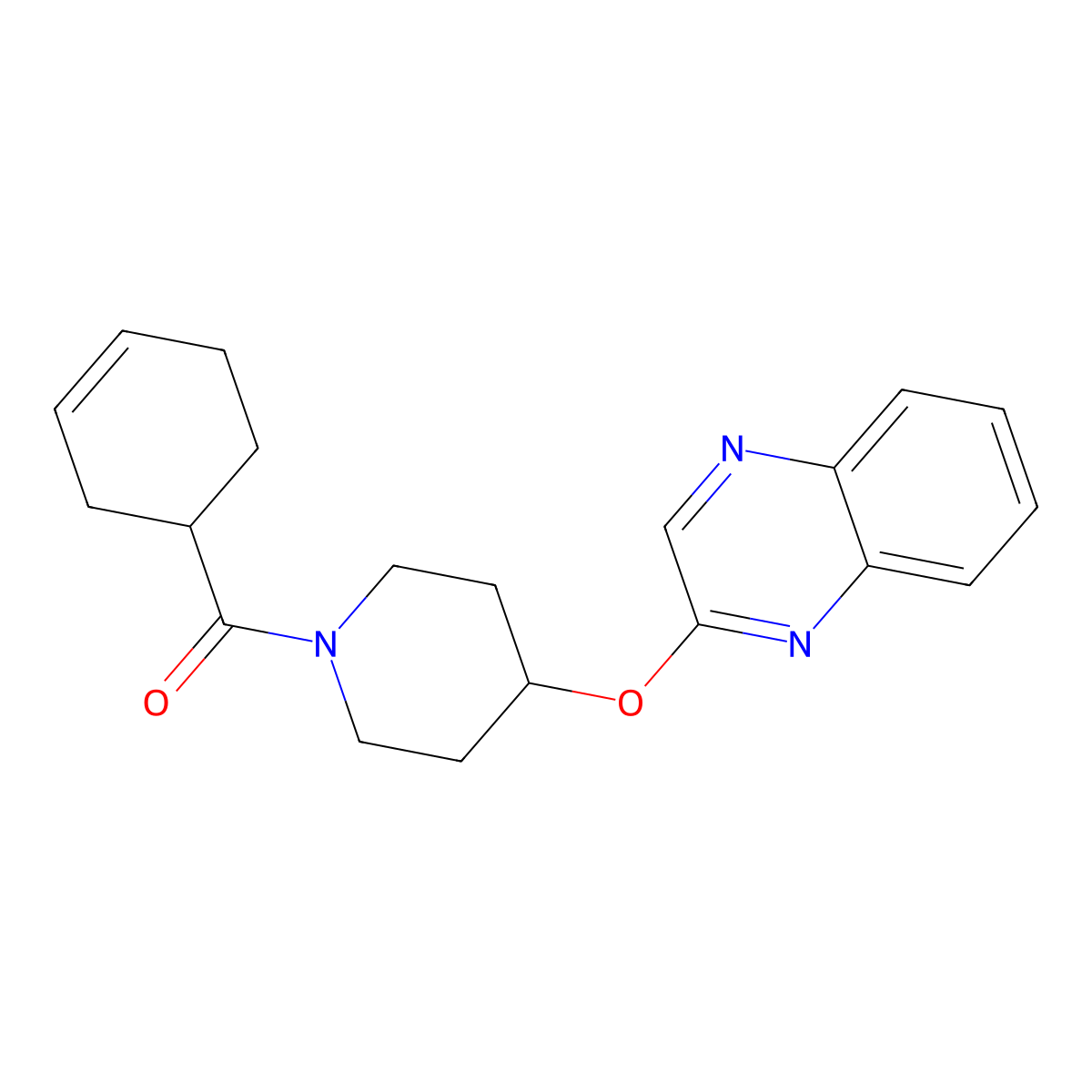 Cyclohex-3-en-1-yl(4-(quinoxalin-2-yloxy)piperidin-1-yl)methanone molecular structure, CAS 1706026-79-0