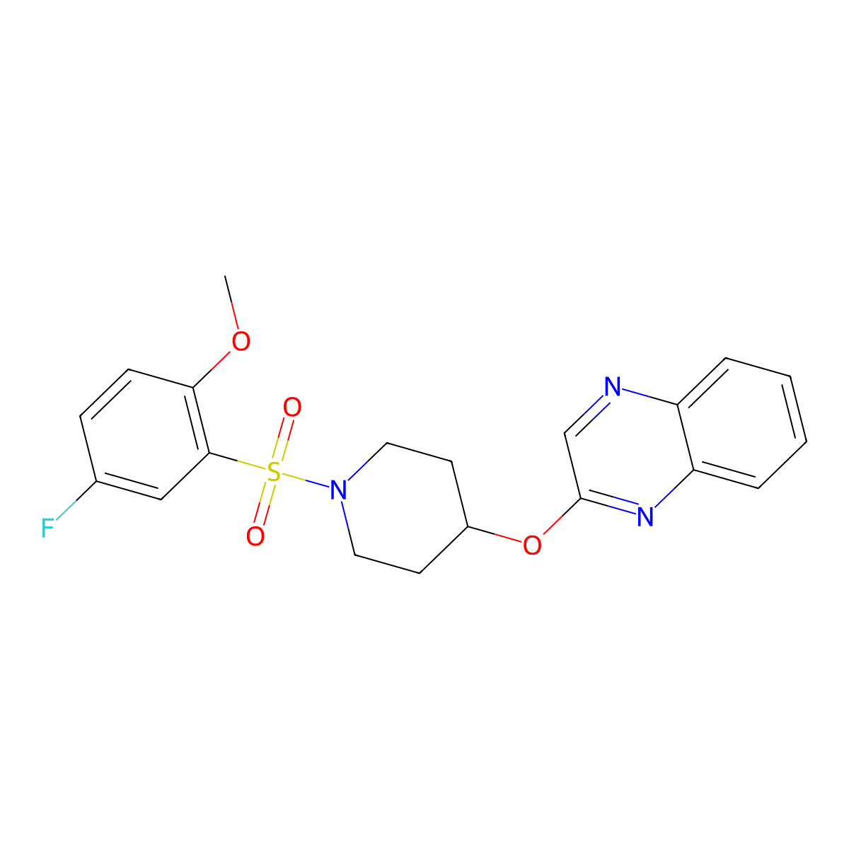2-((1-((5-Fluoro-2-methoxyphenyl)sulfonyl)piperidin-4-yl)oxy)quinoxaline molecular structure, CAS 1706027-28-2