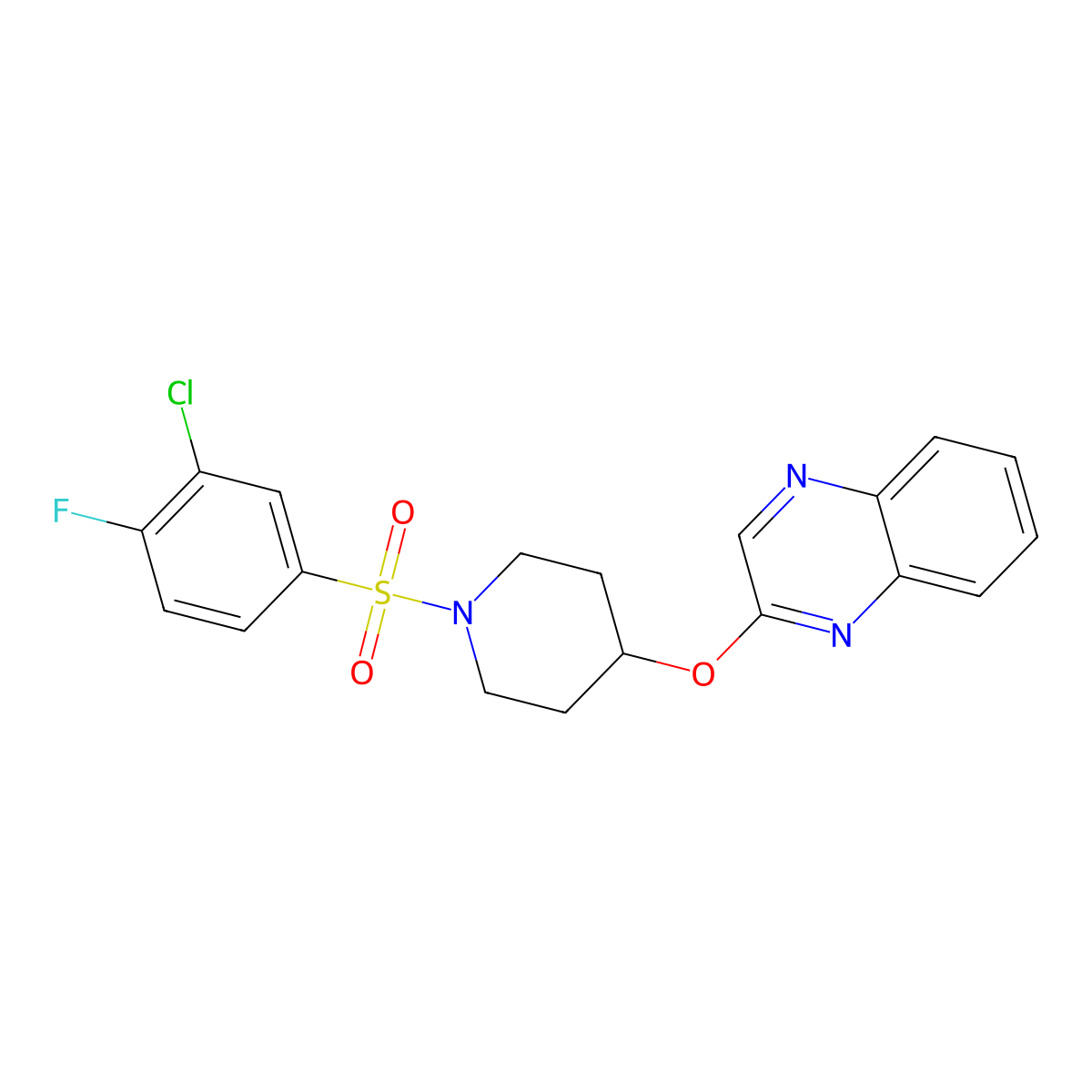 2-{[1-(3-Chloro-4-fluorobenzenesulfonyl)piperidin-4-yl]oxy}quinoxaline molecular structure, CAS 1706027-44-2
