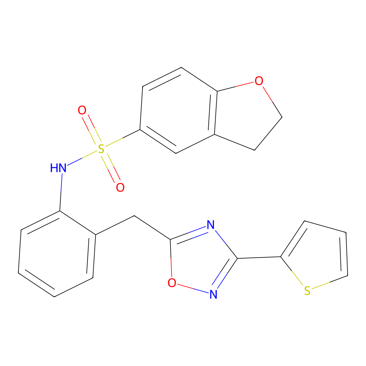 N-(2-((3-(thiophen-2-yl)-1,2,4-oxadiazol-5-yl)methyl)phenyl)-2,3-dihydrobenzofuran-5-sulfonamide molecular structure, CAS 1706029-74-4