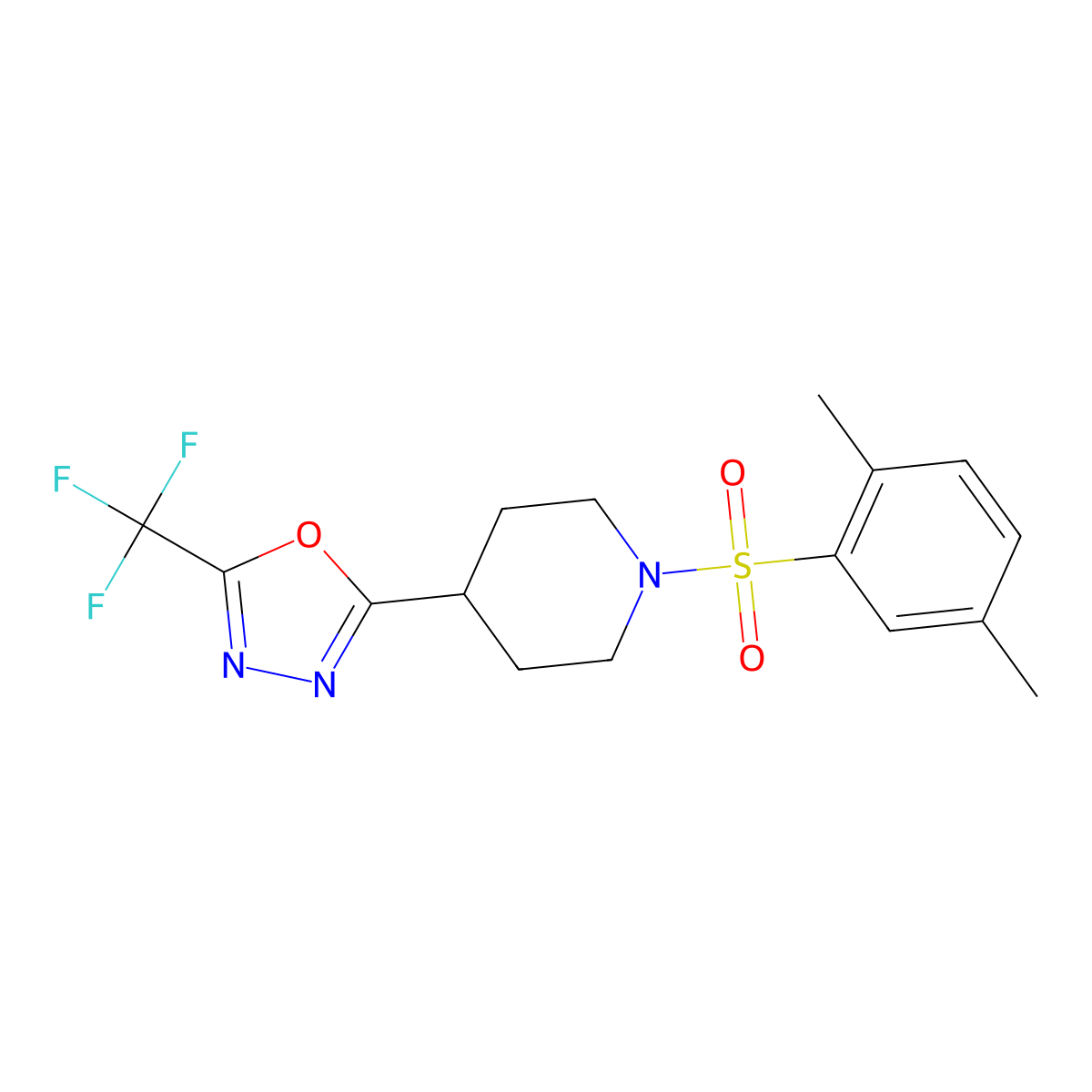 2-(1-((2,5-Dimethylphenyl)sulfonyl)piperidin-4-yl)-5-(trifluoromethyl)-1,3,4-oxadiazole molecular structure, CAS 1706030-80-9