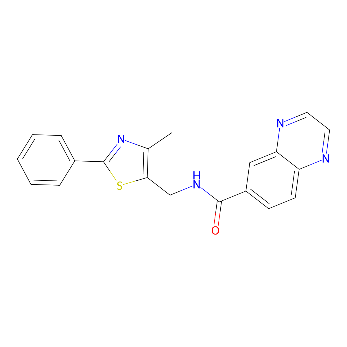 N-((4-methyl-2-phenylthiazol-5-yl)methyl)quinoxaline-6-carboxamide molecular structure, CAS 1706039-48-6