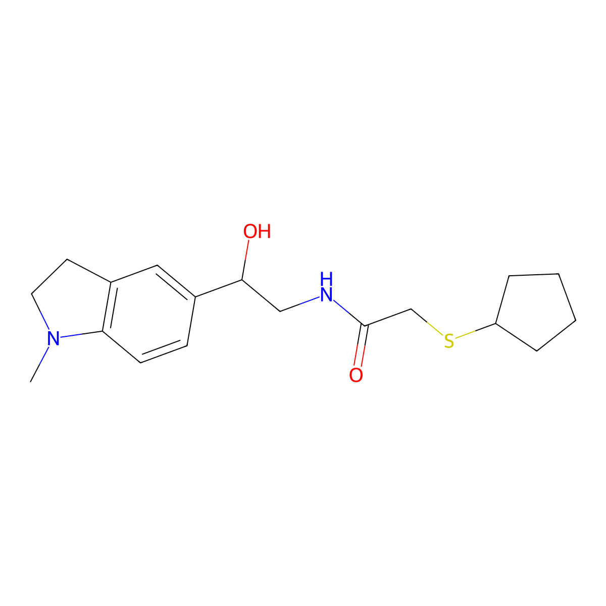 2-(cyclopentylthio)-N-(2-hydroxy-2-(1-methylindolin-5-yl)ethyl)acetamide molecular structure, CAS 1706040-27-8